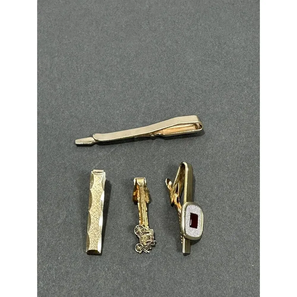 Lot Of‎ 4 Vintage Tie Clip Bar Clasp Gold Tone Stone Small Arson & More